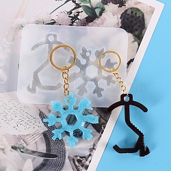 Key & Snowflake Shape DIY Pendant Silicone Molds, Dook Hook Resin Casting Molds, for No Touch Door Opener Making, White, 93x124x7mm, Hole: 4~6.5mm, Inner Diameter: 58~66x46~57mm(DIY-F114-17)