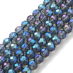 Electroplated Synthetic Quartz Crystal Beads Strands, Faceted, Round, Blue Plated, 6mm, Hole: 1mm, about 63~66pcs/strand, 15.16''~15.35''(38.5~39cm)(G-Z038-A02-01FR-1)