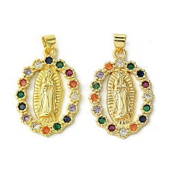 Brass Micro Pave Colorful Cubic Zirconia Pendants, Real 18K Gold Plated, Huamn, Oval, 28.5x19.5x2mm, Hole: 4x3mm(KK-H472-51C-G)