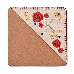 Embroidery Corner Bookmarks, Personalized Hand Embroidered Bookmark, Flower Felt Triangle Corner Page Marker, for Book Reading Lovers Teachers, Square, Letter.K, 95x95mm(JX512K)