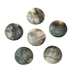 6Pcs Black Lip Shell Pendants, Flat Round, Gainsboro, 30x1~2mm, Hole: 1.6mm(SSHEL-YW0001-13B)