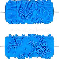 2Pcs 2 Style Textured Rubber Rollers, Flower Pattern Paint Roller Accessories, with Iron Axis, for Home Wall Painting Decoration, Royal Blue, 19x5.6cm, 1pc/style(DRAW-OC0001-01)