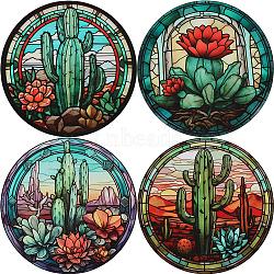 PVC Window Static Stickers, Round Waterproof Electrostatic stickers for Window Decoration, Cactus, 255x0.3mm, 4pcs/set(DIY-WH0488-73B)