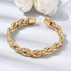 Brass Braided Rope Cuff Bangles for Women, Long-Lasting Plated, Cadmium Free & Lead Free, Rack Plating, Real 18K Gold Plated, Inner Diameter: 1.97x2.09 inch(5x5.3cm)(KK-CBACA61-01G)