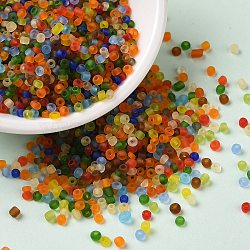 Frosted Colours Glass Seed Beads, Round Hole, Round, Colorful, 2~2.5x1.5~2mm, Hole: 0.8mm, about 34615Pcs/pound(SEED-A030-02C)