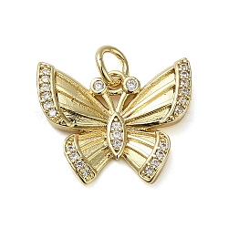 Brass Micro Pave Clear Cubic Zirconia Pendants, Butterfly, Real 18K Gold Plated, 15.5x18x2.5mm(KK-U005-01N-G)