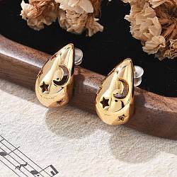 Brass Teardrop Stud Earrings, with Silicone Earplugs, Real 18K Gold Plated, 18.5x10.5mm(EJEW-K286-08G)