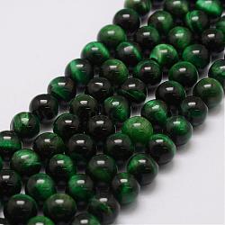 Natural Tiger Eye Bead Strands, Round, Dyed & Heated, Dark Green, 8mm, Hole: 1.2mm, about 49pcs/strand, 14.9 inch~15.5 inch(G-P230-08-G-8mm)