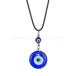Evil Eye Lampwork Pendant Necklace, with Waxed Polyester Cords, Platinum, 17.72 inch(45cm)(NJEW-JN04504-02)