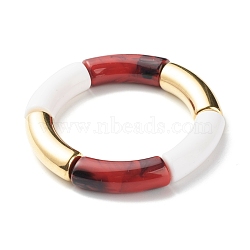 Curved Tube Beads Stretch Bracelet for Girl Women, Acrylic & CCB Plastic Beads Bracelet, Brown, Inner Diameter: 1-7/8 inch(4.9~50cm)(BJEW-JB06941-03)