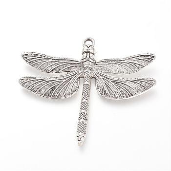 Tibetan Style Alloy Big Pendants, Dragonfly, Cadmium Free & Nickel Free & Lead Free, Antique Silver, 63.5x72x5.5mm, Hole: 3.5mm, about 70pcs/1000g