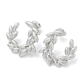 304 Stainless Steel Stud Earrings, Leaf Branch, Stainless Steel Color, 20x21.5mm