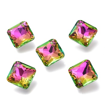 Glass Rhinestone Pendants, Back Plated, Faceted, Square/Rhombus, Vintage Rose, 14.5x14.5x6mm, Hole: 1.2mm
