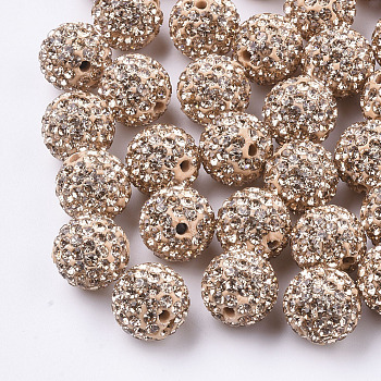 Handmade Polymer Clay Rhinestone Beads, Round, Pave Disco Ball Beads, Light Peach, PP13(1.9~2mm), 7 rows rhinestone, 11.5~12mm, Hole: 1.4mm