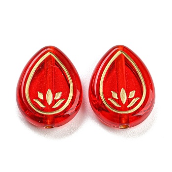 Plating Transparent Acrylic Beads, Golden Metal Enlaced, Teardrop, Red, 17x13.5x4.8mm, Hole: 1.8mm, about 568pcs/500g