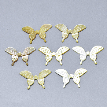 Natural Yellow Shell Beads, Butterfly, 20x29~30x2mm, Hole: 0.7mm