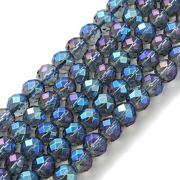 Electroplated Synthetic Quartz Crystal Beads Strands, Faceted, Round, Blue Plated, 6mm, Hole: 1mm, about 63~66pcs/strand, 15.16''~15.35''(38.5~39cm)