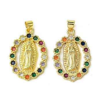 Brass Micro Pave Colorful Cubic Zirconia Pendants, Real 18K Gold Plated, Huamn, Oval, 28.5x19.5x2mm, Hole: 4x3mm