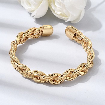 Brass Braided Rope Cuff Bangles for Women, Long-Lasting Plated, Cadmium Free & Lead Free, Rack Plating, Real 18K Gold Plated, Inner Diameter: 1.97x2.09 inch(5x5.3cm)