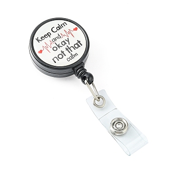 ABS Plastic Retractable Badge Reel, Card Holders, with Platinum Snap Buttons, ID Badge Holder Retractable for Nurses, Flat Round, Word, 85x17mm