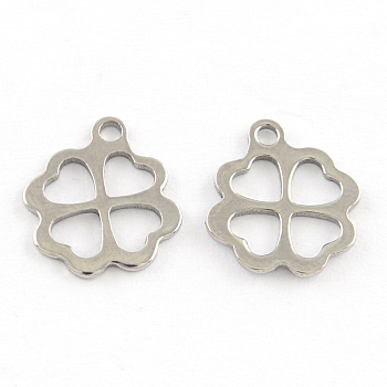 201 Stainless Steel Flower Charms, Stainless Steel Color, 12x10x1mm, Hole: 1mm