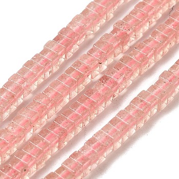 Natural Strawberry Quartz Beads Strands, Square, 3x3x1.5mm, Hole: 1mm, about 240pcs/strand, 16.14 inch(41cm)