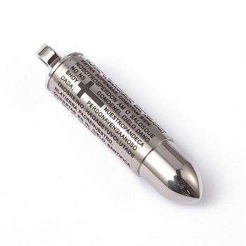 304 Stainless Steel Message Pointed Pendants, Bullet with Spanish Lord's Prayer, Openable, Stainless Steel Color, 45.5x10mm, Hole: 5mm