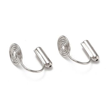 Brass Clip-on Earring Converters Findings, with Spiral Pad and Tube Rubber Ear Nuts, for Non-pierced Ears, Platinum, 14x8mm