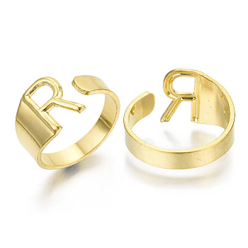 Alloy Cuff Finger Rings, Cadmium Free & Nickel Free & Lead Free, Alphabet, Golden, Letter.R, US Size 8(18.1mm)