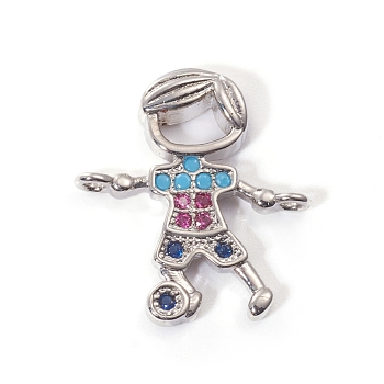 Brass Micro Pave Cubic Zirconia Links connectors, Boy, Colorful, Platinum, 17x15.5x3mm, Hole: 1.2mm