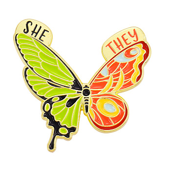 Spring Theme Alloy Brooches, Enamel Butterfly Lapel Pin, for Backpack Clothes, Golden, Orange Red, 31x29mm