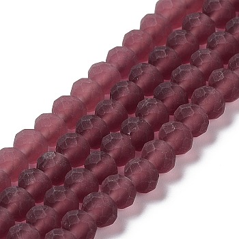 Transparent Glass Beads Strands, Faceted, Frosted, Rondelle, Indian Red, 3mm, Hole: 1mm