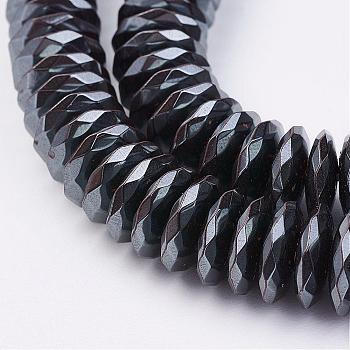 Non-magnetic Synthetic Hematite Beads Strands, Faceted, Rondelle, 12x3mm, Hole: 1mm, about 121pcs/strand, 15.7 inch