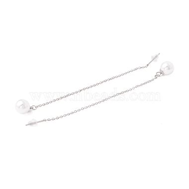 Long Chain with Plastic Pearl Dangle Stud Earrings(EJEW-A067-11P)-3