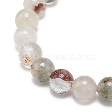 Natural Green Lodolite Quartz/Garden Quartz Round Beaded Stretch Bracelet(BJEW-JB08919-02)-5