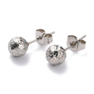 Textured Round Bead 304 Stainless Steel Stud Earring Findings(EJEW-O104-01P-A)-2