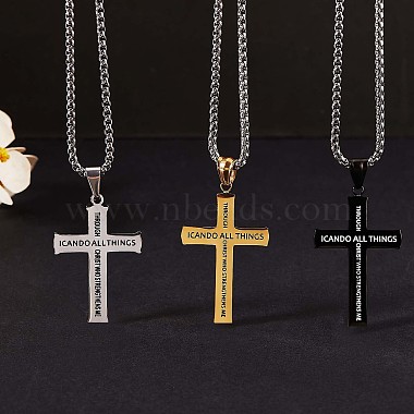 Titanium Steel Cross with Philippians 4:13 Pendant Necklace(JN1050C)-5