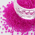 Glass Cylinder Beads, Seed Beads, Inside Colours, Round Hole, Magenta, 1.5~2x1~2mm, Hole: 0.8mm, about 8000pcs/bag, about 1pound/bag(SEED-S047-D-001)