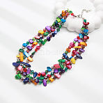 Boho Glass & Dyed Natural Shell Beaded Chips 3 Layer Necklaces for Women, Colorful, 20.08 inch(51cm), extender: 65mm(NJEW-H047-01C)