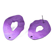 Spray Painted Iron Stud Earring Findings, with Hole, Twist Teardrop, Purple, 31x25mm, Hole: 2mm, Pin: 0.7mm(IFIN-N008-022B)