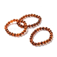 Unisex Natural Sugar Heart Agate Beaded Stretch Bracelets, Orange, Beads: 8~8.5mm, Inner Diameter: 2~2-1/4 inch(5.2~5.8cm)(BJEW-K097-01A-03)