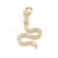 Eco-Friendly Brass Micro Pave Cubic Zirconia Pendants, with Jump Ring, Long-Lasting Plated, Lead Free & Cadmium Free, Snake, Real 24K Gold Plated, 19.5x11.5x2mm, Jump Ring: 4.5x0.8mm, 2.9mm inner diameter(KK-M225-04G)