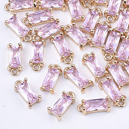Transparent Glass Charms, with Brass Findings, Faceted, Rectangle, Light Gold, Pearl Pink, 8.5x4x3mm, Hole: 1mm(GLAA-T007-13G)