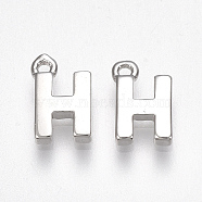 Brass Charms, Letter, Nickel Free, Real Platinum Plated, Letter.H, 8.5x5x1.5mm, Hole: 0.8mm(X-KK-S350-167H-P)
