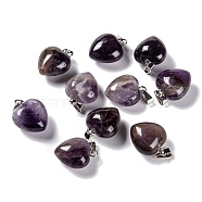 Natural Amethyst Pendants, with Platinum Brass Loops, Heart, 18~19x15~15.5x6~8mm, Hole: 6x2.5~3mm(G-I311-A18)