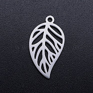201 Stainless Steel Pendants, Leaf, Stainless Steel Color, 22x12x1mm, Hole: 1.4mm(STAS-T046-JN258-1)