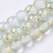 Frosted Spray Painted Glass Beads Strands, with Golden Foil, Round, Azure, 6~7mm, Hole: 1.2~1.5mm, about 65~67pcs/Strand, 14.76 inch~15.12 inch(37.5~38.4cm)(X-GLAA-N035-03B-C09)