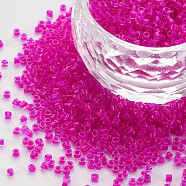 Glass Cylinder Beads, Seed Beads, Inside Colours, Round Hole, Magenta, 1.5~2x1~2mm, Hole: 0.8mm, about 8000pcs/bag, about 1pound/bag(SEED-S047-D-001)