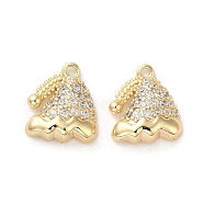 Brass Micro Pave Cubic Zirconia Pendants, Hats, Real 18K Gold Plated, 11.5x10x3mm, Hole: 1.2mm(KK-H455-24G)