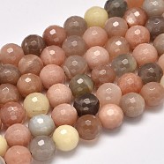 Grade AA Natural Multi-Moonstone Faceted Round Beads Strands, 12mm, Hole: 1mm, about 32pcs/strand, 15.5 inch(G-M296-07-12mm)